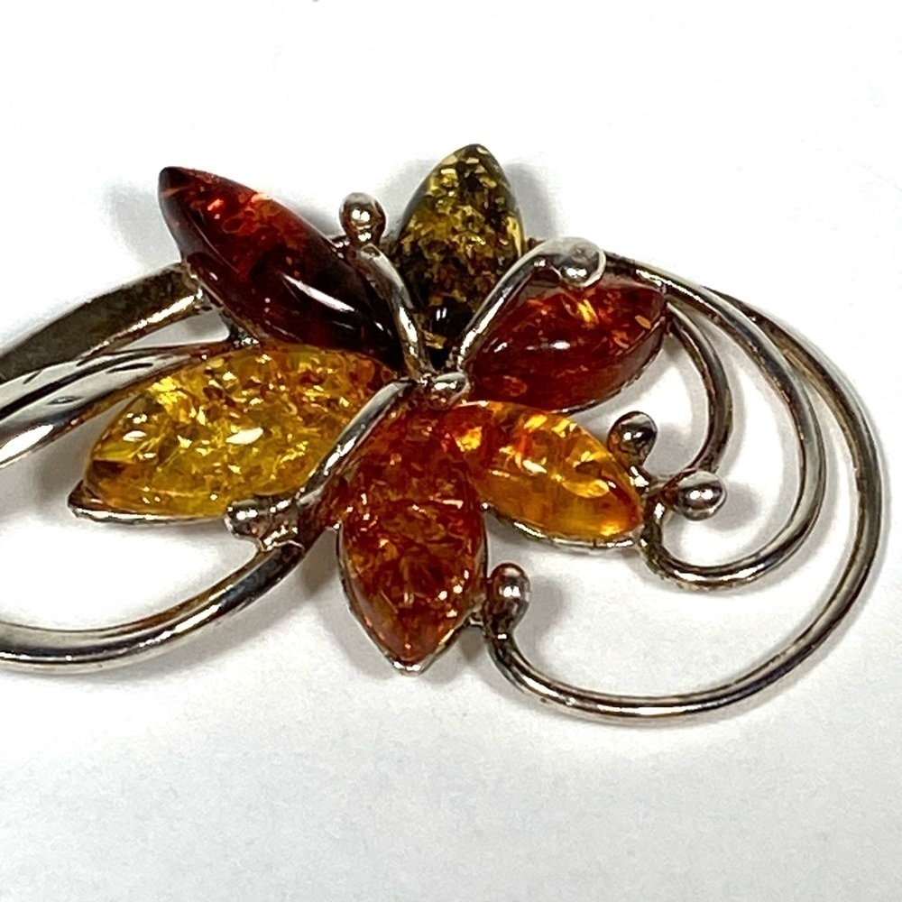 925 POLAND Amber Flower Pendant Sterling Silver Vintage 5.18g Signed
